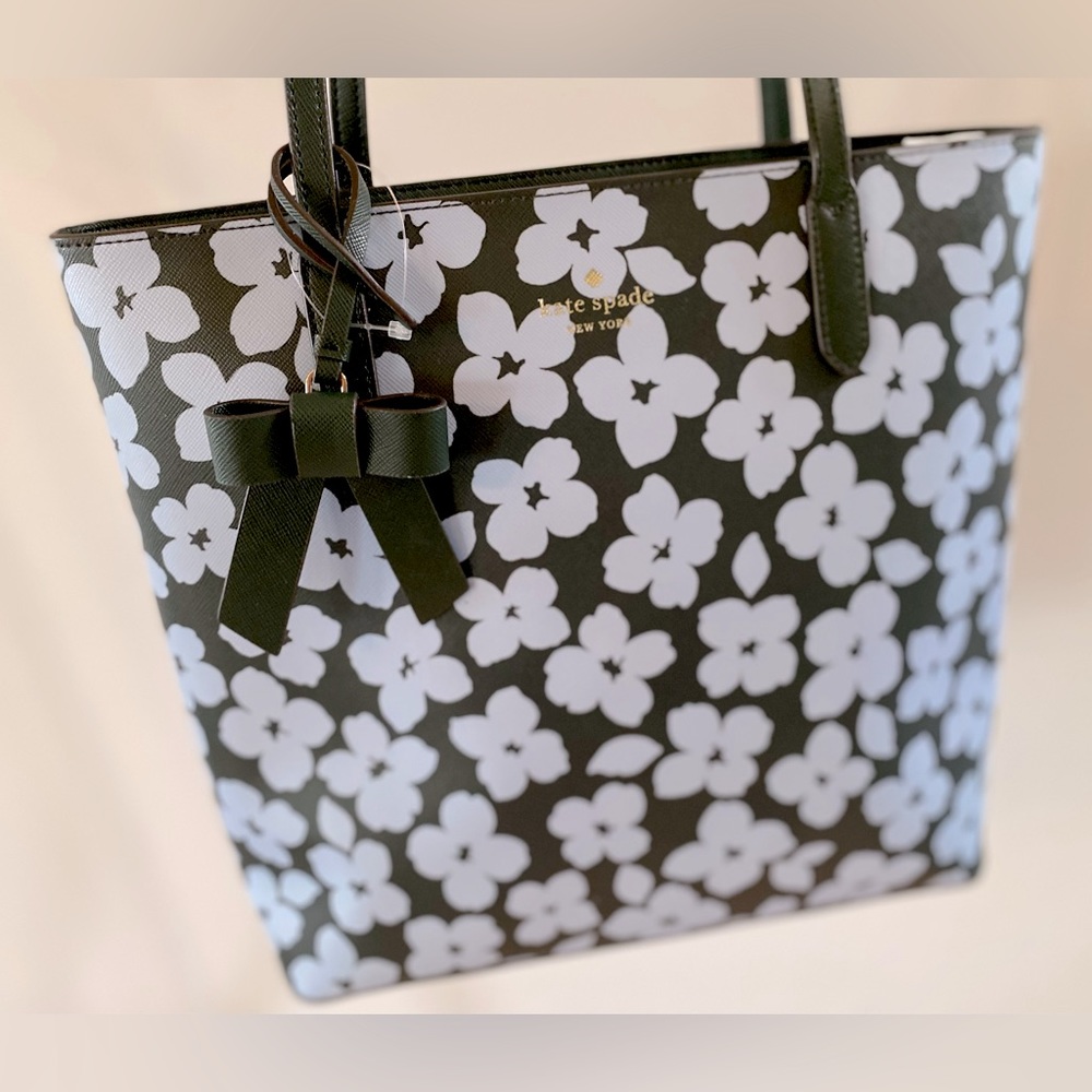 Kate Spade Graphic Blooms Tote ✨ Navy Hunter Green | bow vintage boho